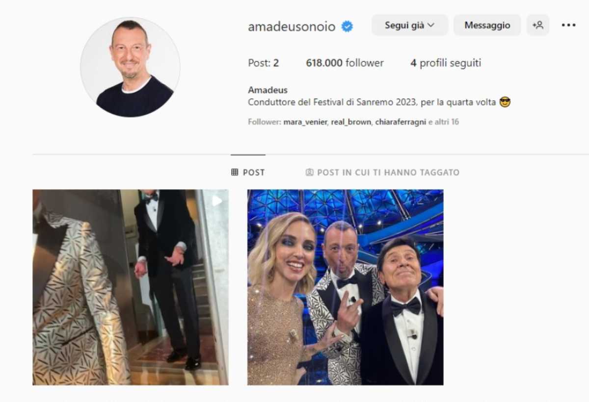 Amadeus profilo Instagram